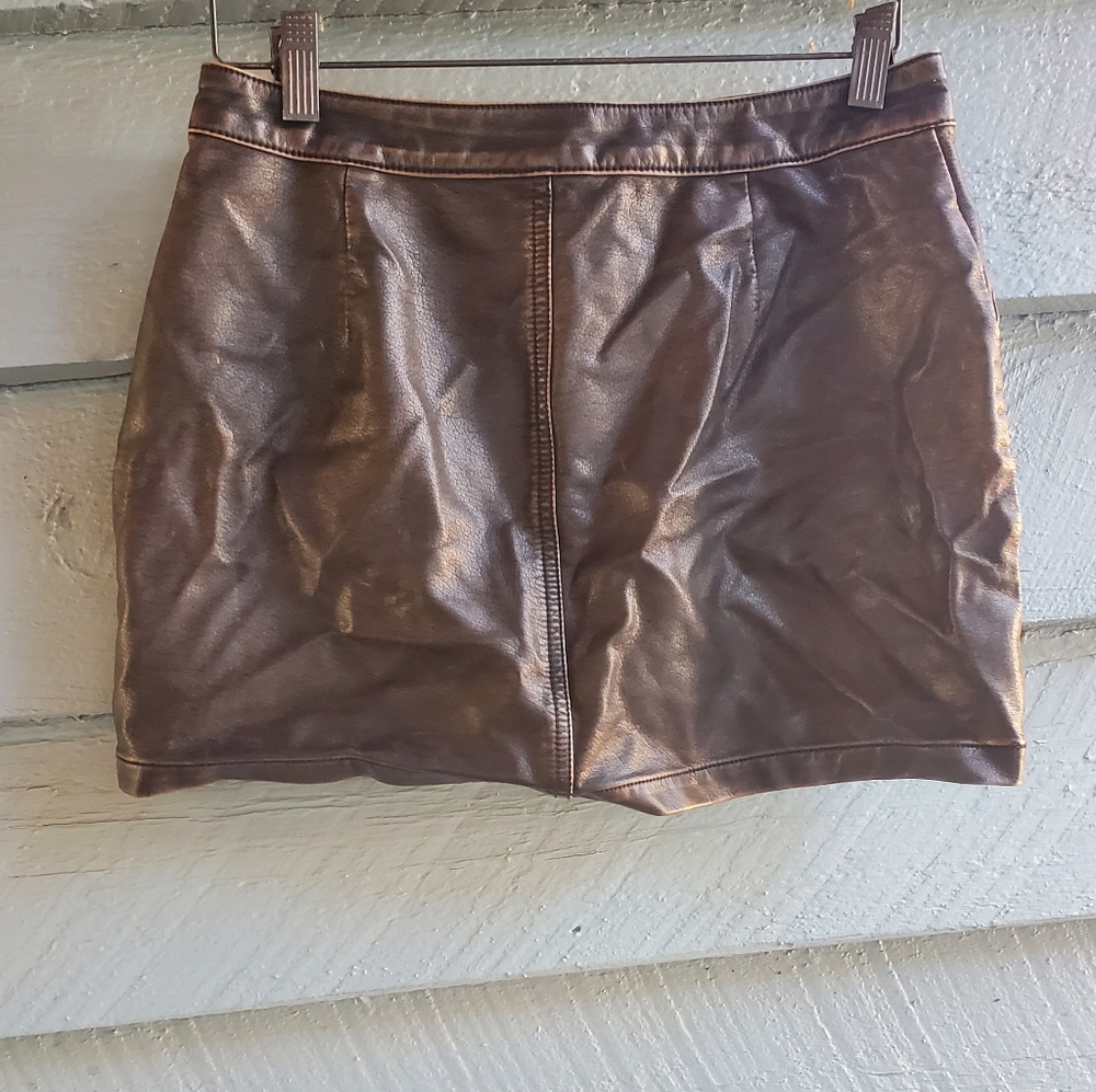 Brown Leatherette Mini Skirt - Picture 3 of 5